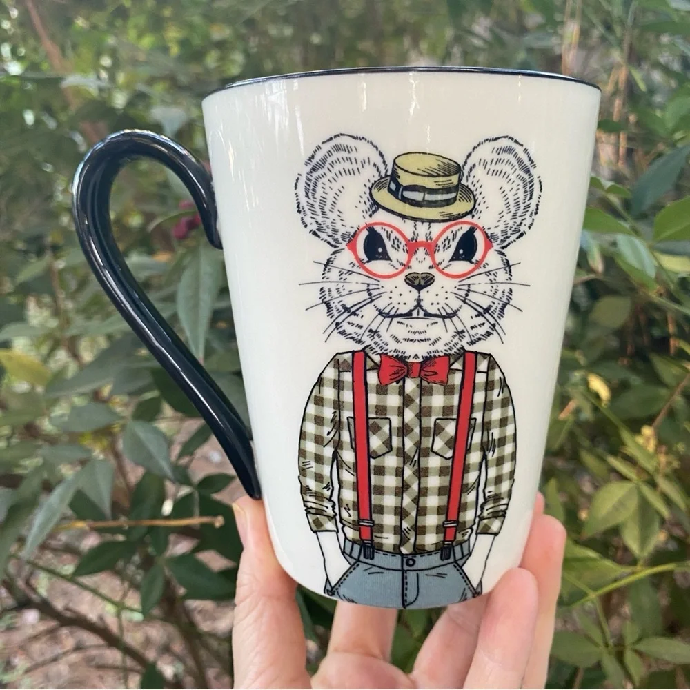 Hipster Mouse Mug with Black Handle NWOT